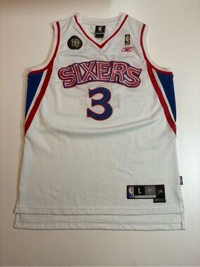 Vintage NBA Reebok 10th Anniversary Allen Iverson Sixers Jersey Red & Blue Trim